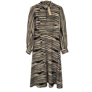 Banana Republic Petite Zebra Print Mock Neck Long Sleeve Midi Dress Size 6 P NEW